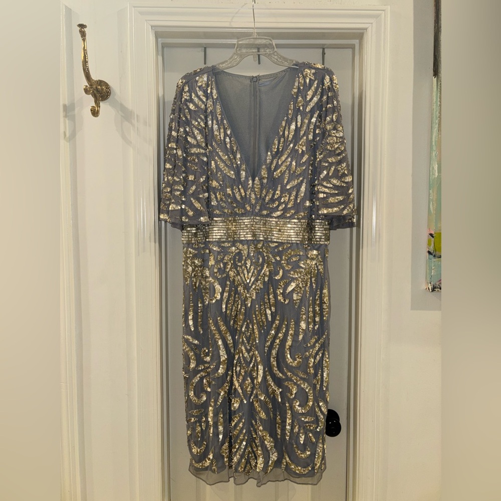 Mac Duggal Grey/Lavender and Gold Embellished Gown